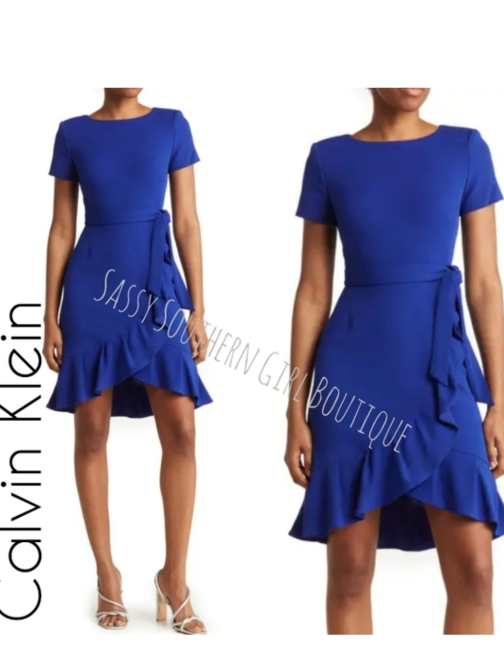 ⭐🆕 Calvin Klein Blue Ruffle Detail Sheath Dress